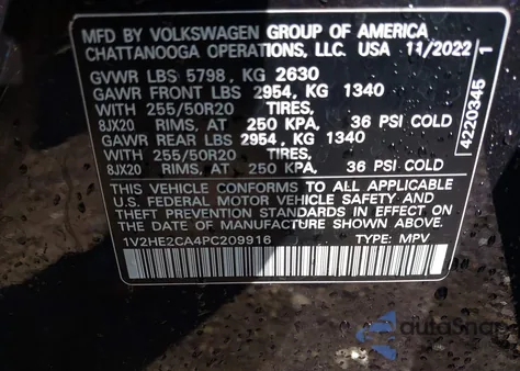 2023 Volkswagen Atlas Cross Sport 3.6L V6 Se W/Technology из США, поврежденный, VIN 1V2HE2CA4PC209916